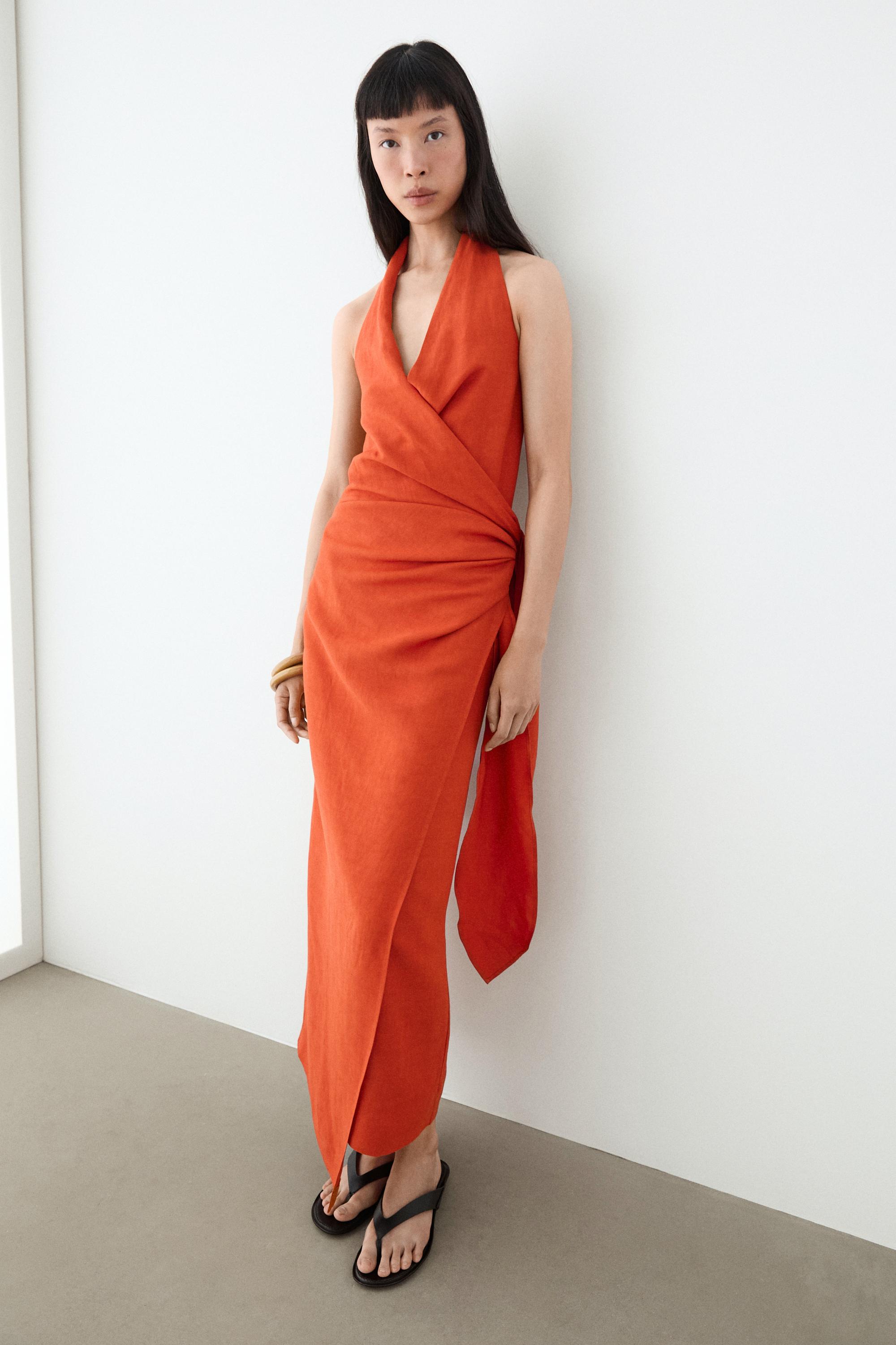 Draped midi dress with bow detail